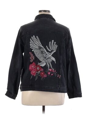 DG2 by Diane Gilman Washed Black Denim Jacket with beautiful embroidery on back.